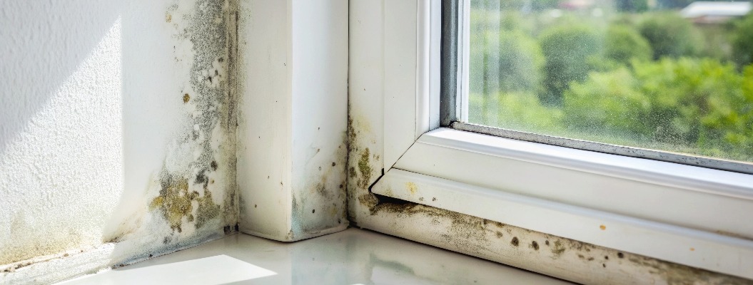 Mold growth in the corner of plastic windows, mold, fungus, corner, plastic, windows, damp, dirty, unhygienic